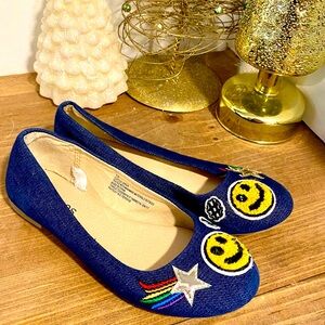 Stevies Youth Girl Denim Ballet Flats with Patches, 13
